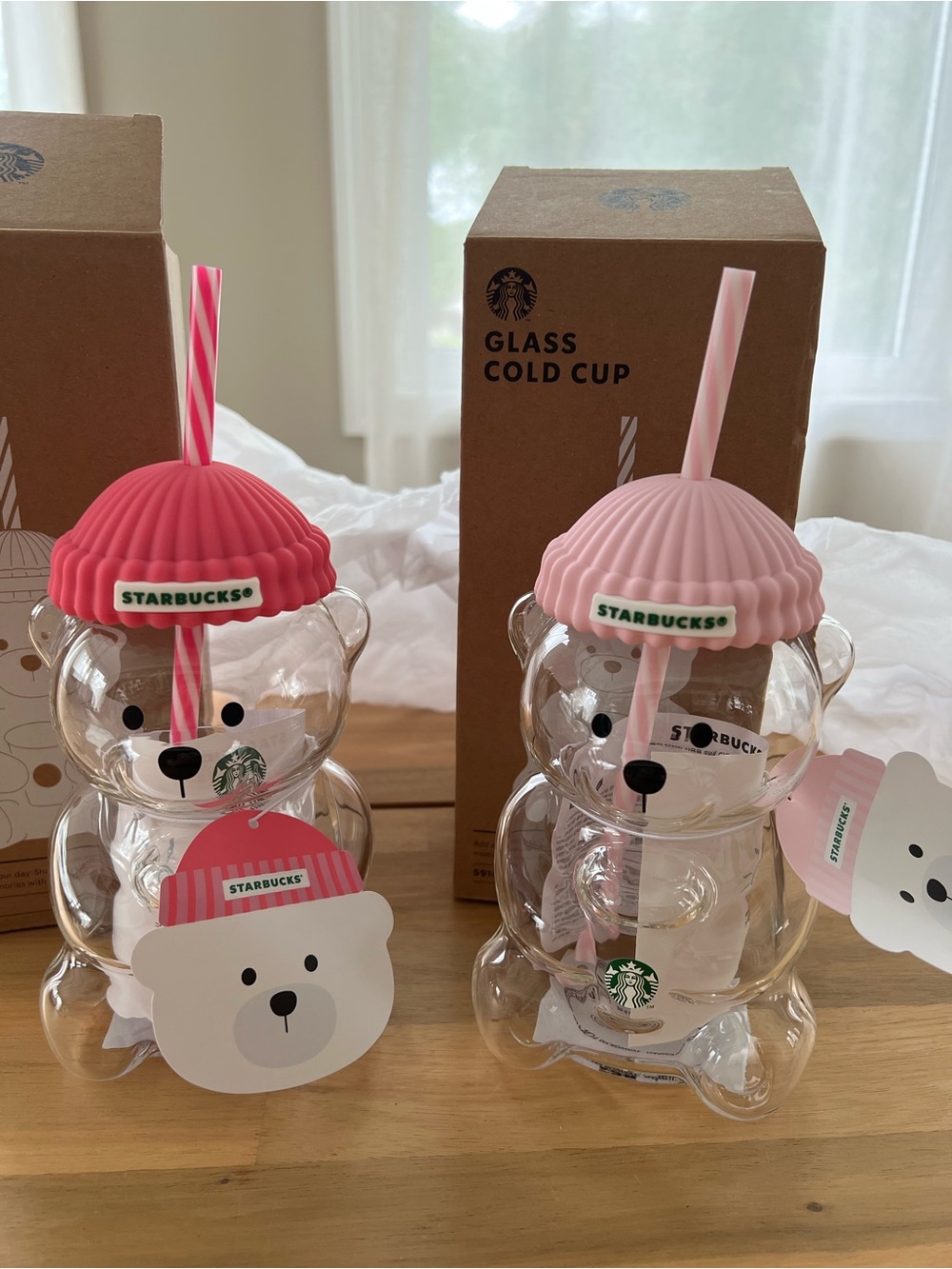 NEW Starbucks Bearista Glass Cold Cup Korea Exclusive, SET of 2